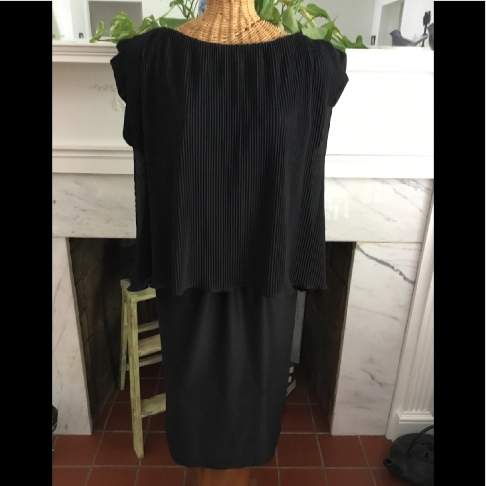 Vintage 70's Black Pleated Top Disco Dress M